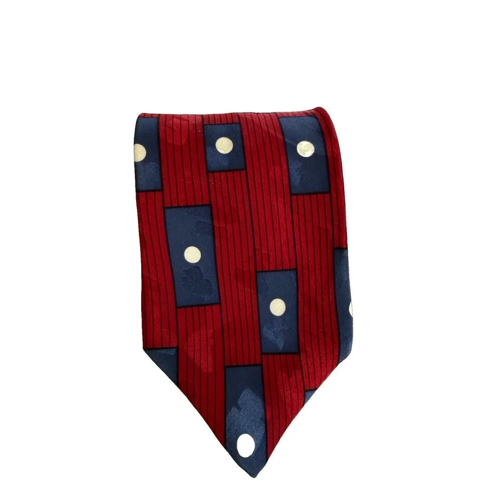 Vintage Liberty of London 100% Silk Geometric Abstract Red Blue Necktie USA